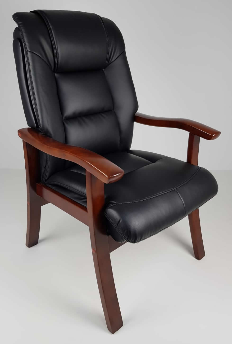 Visitor Chair Black Leather with Walnut Arms - CHA-1830C
